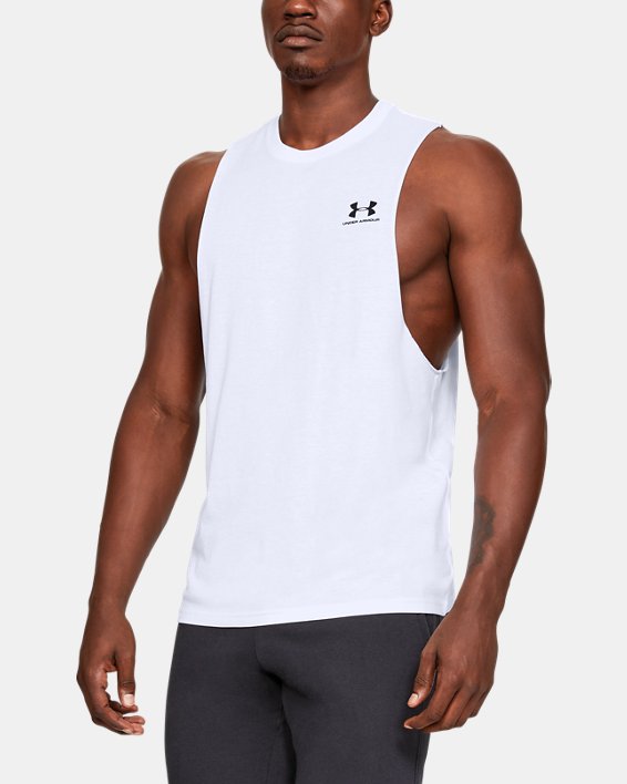 Men's UA Sportstyle Left Chest Cut-Off Tank in White image number 0